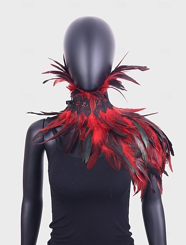  Karneval 2026 Rio Karneval Samba Tilbehør Kvinne Rød Svart Fjær Kappe Sjall med Blonde Choker Gotisk Vampyr Kostyme Tilbehør Brasil Festivalopplevelse Kostyme