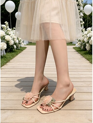  Rosafarbene Sandalen mit Blumenmuster und Blockabsatz, elegante Riemchensandalen für Brautjungfern zur Gartenhochzeit