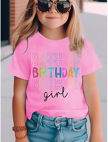  Voor meisjes 3D Grafisch Brief T-shirt Korte mouw 3D-afdrukken Zomer Lente Sport Modieus Streetwear Kinderen 4-12 jaar Strakke ronde hals Casual Dagelijks Buiten Normale pasvorm