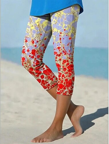  Femmes Pantalon capri Leggings Vacances Hawaïen Élégant Capris Taille moyenne Confort Élastique Bleu Rose Rouge Été Printemps Coupe Slim