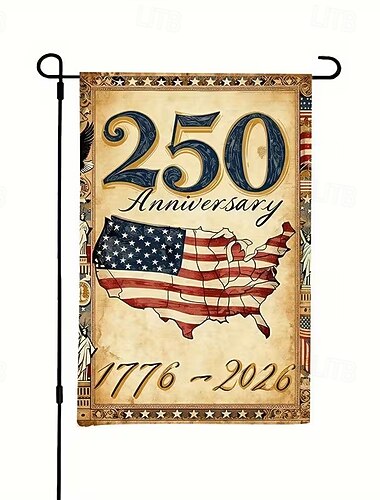  Gartenflagge zum 250. Jahrestag der USA im Vintage-Stil, Gedenkflaggen-Design (1776–2026), zur patriotischen Feier des 4. Juli, des Unabhängigkeitstages.