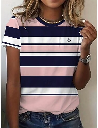  Giorno dell'Indipendenza Americana Per donna Maglietta Stampato Grafico Bandiera Vintage Moda Elegante Manica Corta Girocollo Top Regolari Quotidiano Weekend Blu Rosa Rosso Estate Primavera