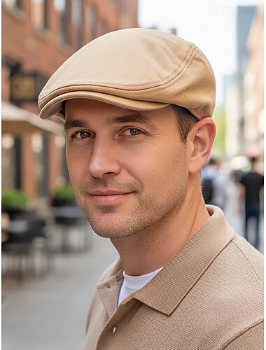  Casual polyester baret voor heren met een eenvoudig en stijlvol ontwerp, verkrijgbaar in verschillende kleuren, perfect voor dagelijks gebruik.