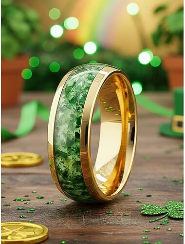  Herrenring aus Edelstahl mit grüner Einlage, keltisch inspiriert, mehrfarbig, strapazierfähig und komfortabel, ideal für den St. Patrick's Day und den Alltag.