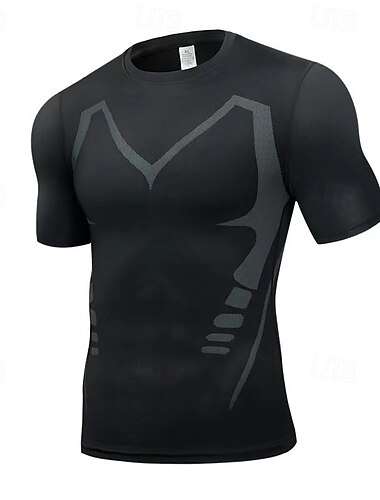  Per uomo Tinta unita T-shirt da corsa Maglia a compressione Maglia da corsa Estate Manica Corta Asciugatura Rapida Compressione Traspirante Allenamento in Palestra Allenamento attivo Esercizio Nero