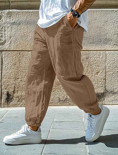  Herren Jogginghose Leinenhosen Hose Sommerhose Baggy-Hosen Kordelzug Elastischer Bund Einfach Komfort Atmungsaktiv Volle Länge Täglich Streetwear Ferien Urlaub Mode Blau Schwarz Unelastisch