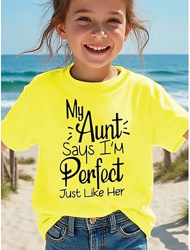  Ragazze 3D Grafico Lettera Maglietta Manica Corta Stampa 3D Estate Primavera Sport Moda Streetwear Bambini 4-12 Anni Girocollo Casuale Quotidiano All'aperto Vestibilità regolare