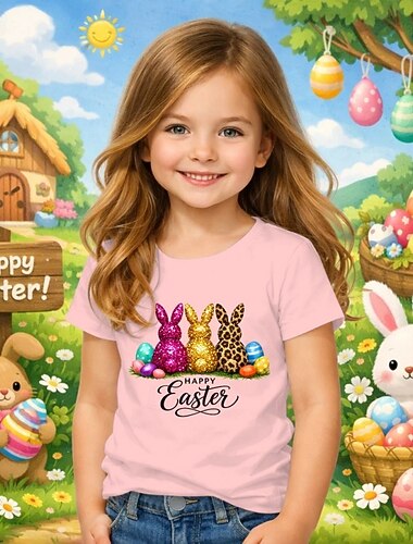  Pasen Voor meisjes 3D Grafisch Konijn T-shirt Korte mouw 3D-afdrukken Zomer Lente Sport Modieus Streetwear Kinderen 4-12 jaar Strakke ronde hals Casual Dagelijks Buiten Normale pasvorm