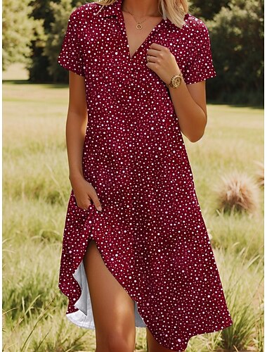  Per donna Mini Abito Abito Estivo Vacanza Casual Boho Quotidiano Spiaggia Vestibilità regolare Floreale Grafico A Pois Manica Corta Bavero Blu Rosso Blu reale Marrone chiaro Estate Primavera