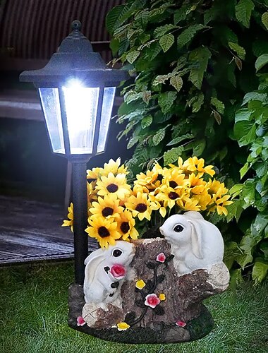  1 szt. zewnętrzna, wodoodporna, zasilana energią słoneczną figurka wielkanocnego zajączka, kurczaczka, ptaka z żywicy, dekoracja ścieżki ogrodowej, uroczy posąg zwierzęcia, oświetlenie krajobrazu