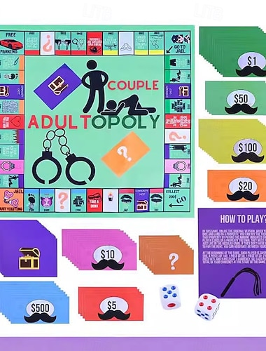  Adultopoly-brettspill for par - frekke romantiske spill for voksne, date-kveld - morsomt intimitetsbrettspill for par - perfekt gave til valentinsdag og jubileum for nygifte.