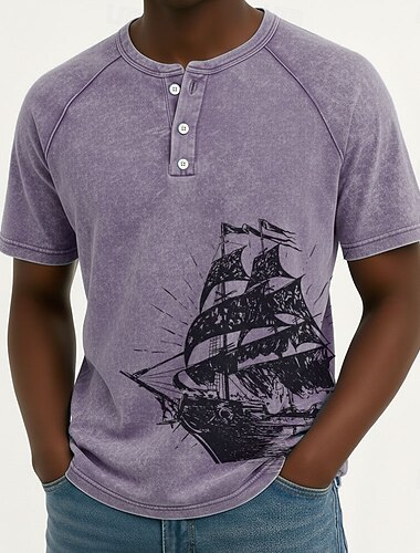  Miesten Vintage Purjevene Henley-paita T-paidat Pesty paita Lyhythihainen Vintage Suunnittelija Vapaa-aika Kausaliteetti Päivittäin ulko- Kesä Kevät Kaikki vuodenajat Vaalean sininen Purppura Harmaa