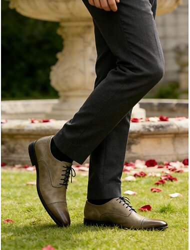  chaussures oxford vintage en similicuir gris pour hommes – chaussures habillées à lacets formelles avec bout droit pour les affaires et les occasions spéciales
