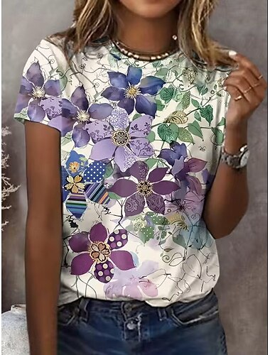  Dames T-shirt Afdrukken Grafisch dier Vintage Stijlvol Klassiek Korte mouw Strakke ronde hals Ronde hals Normale tops Dagelijks Weekend Geel Lichtgroen Regenboog Zomer Lente Herfst