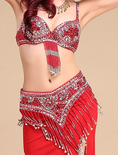  Samba Dancewear Diepblauwe Ornate Bedeelde Sequin Buikdans Set Performance Kostuum