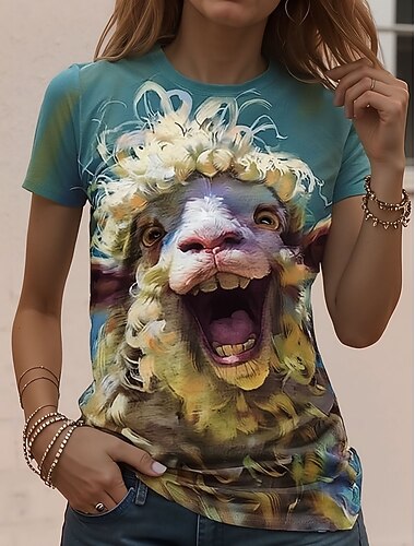  Dames T-shirt Afdrukken Grafisch dier Vintage Stijlvol Klassiek Korte mouw Strakke ronde hals Ronde hals Normale tops Dagelijks Weekend blauw Blozend Roze Leger Groen Oranje Zomer Lente Herfst Winter