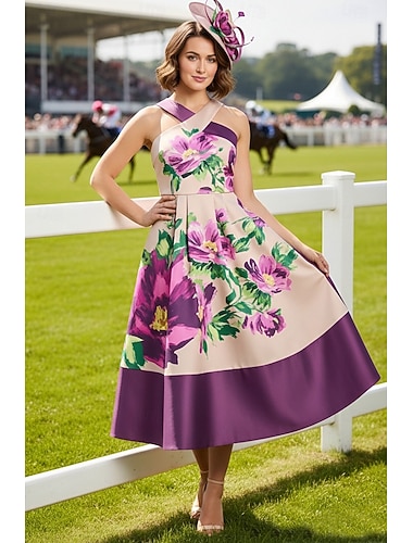  Linea ad A Lunghezza alla caviglia Vestito da Festa Abito da Cocktail Abito da invitata a nozze Abito da cerimonia per signora Senza Maniche Scollo a V Elegante Vintage Formale Ospite di nozze