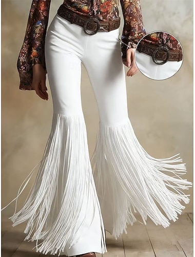  Dame Frekk Flared bukser kinesisk Årgang Mote Gatemote Full lengde Middels midje Helfarge Dusk Lapper Lomme comfy Pustende Elastisk Daglig utendørs Feriereise Vinrød Mørkebrun Svart Hvit Sommer Vår