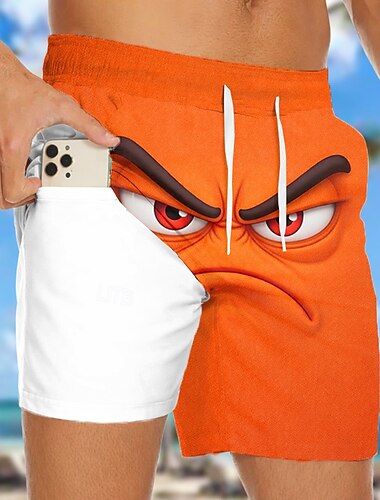  Herre 3D Print 3D-tegneseriefigur Sint ansikt Fôret shorts 2 i 1 svømmeshorts Badeshorts Medium Midje Hawaiisk Morsom Strandferie Sidelommer Med kompresjonsforing Elastisk snøring i midjen Designer