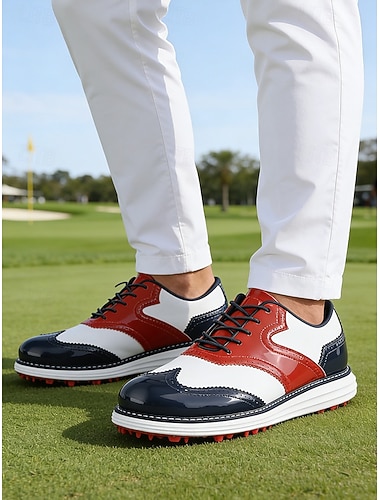  Chaussures de golf rouges et blanches pour hommes, tige respirante avec semelle extérieure adhérente, confort et légèreté, idéales pour les golfeurs et les sports de plein air