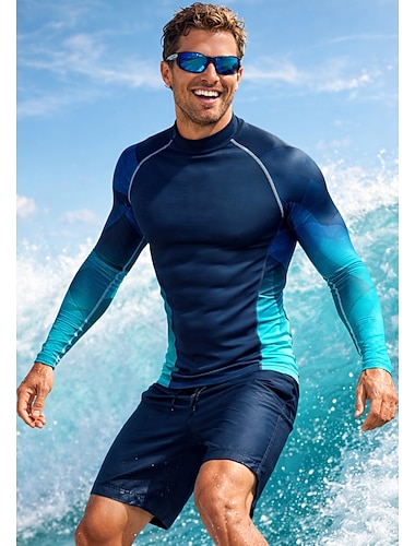  Miesten Ihottumissuoja Uimapaita Geometrinen Kaltevuus UPF50+ UV suoja Nopea kuivuminen Pitkähihainen Uima-asut Rash guard -suojapaita Lainelautailu Melonta Hiekkaranta Kesä