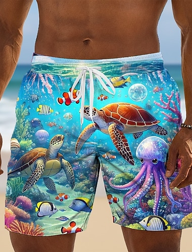  Homme Dophin Tortues Créatures de la mer Maillots de bain Shorts de bain Shorts de Surf Taille Moyenne Hawaïen Hawaïen Vacances à la Plage Poches Latérales doublure en maille Taille élastique avec