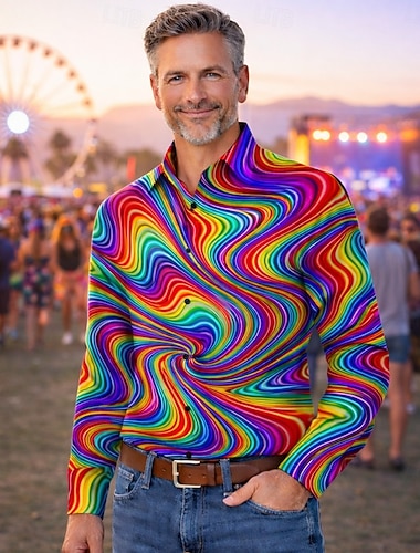  Rétro Vintage Années 1970 Chemise Chemise Aloha Manches longues Hippie Psychédélique Déguisement Homme Mascarade Festival de Musique Soirée Tenue quotidienne Adulte Chemise