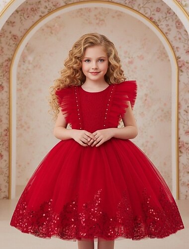  فستان حاملات الأزهار للفتيات الزي الرسمي ملابس الزفاف مناسب للحفلات زفاف عيد ميلاد موضة بديع أميرة فستان المناولة الأولى بقع شبكة ورد بدون كم رقبة العمل أبيض وردي بلاشيهغ 4 سنوات +