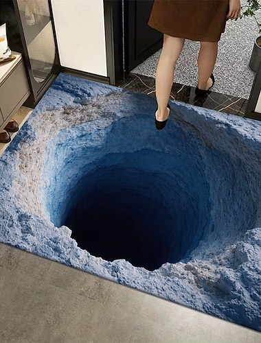  3D-Fußmatte mit optischer Täuschung, tiefblauer Loch-im-Eis-Effekt, 2D-Flachdruck, cooler und auffälliger Eingangsbereich