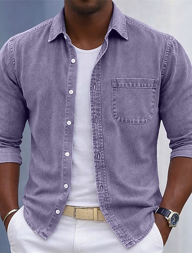  Herren Hemd Freizeithemd Knopfhemd Hemd aus 100 % Baumwolle in Säurewaschung Acid-Wash-Shirt Blau Schwarz Hellgrün Burgunderrot Marineblau Langarm Einfach Hemdkragen Lässig Täglich Fronttasche