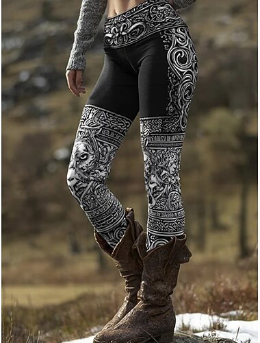  Dame Leggings Ferie Årgang Etnisk stil Full lengde Høy Midje Grafisk Dyr Abstrakt Komfort Hurtigtørkende Pusteevne Høy Elastisitet Daglig Hjem utendørs Svart Vår Høst Slank Fasong