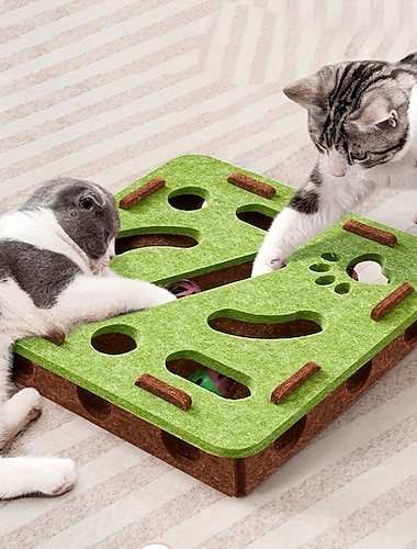  Jouet interactif en bois pour chat, puzzle d'intelligence avec distributeur de friandises et balles à grelots, pour chatons et chats adultes.
