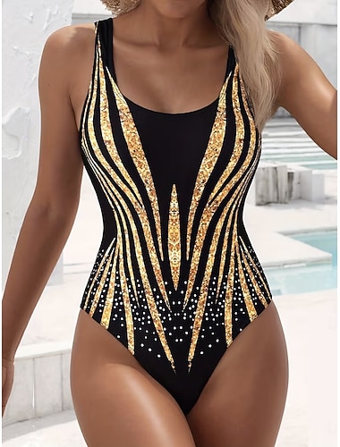  Femmes Maillots de Bain Une Pièce Slips Maillot de bain Vacances Mode Graphique Géométrique Col rond Sans manches Maillots de bain