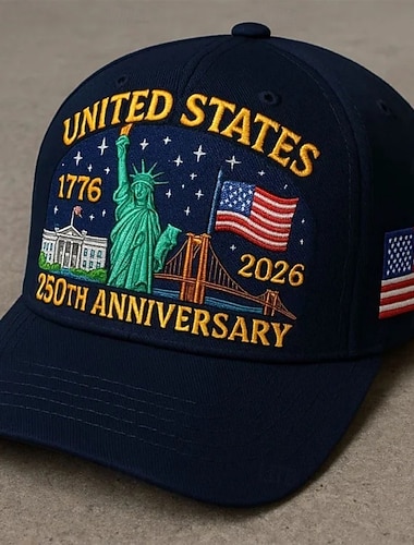  Baseballkappe mit Stickerei zum 250. Jahrestag der Vereinigten Staaten, Freiheitsstatue &Amerikanische Flaggen, Gedenkkappe zum Unabhängigkeitstag