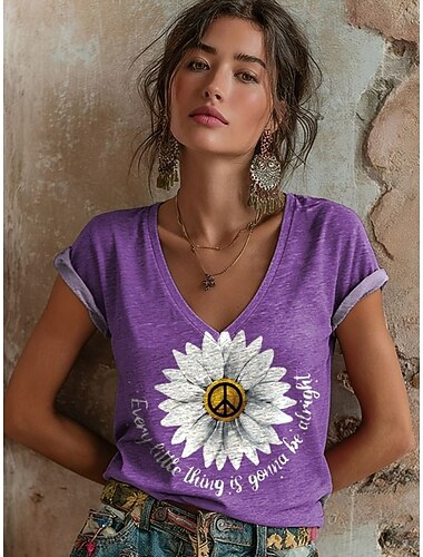  Dames T-shirt Afdrukken Bloemig Grafisch Abstract Vintage Stijlvol Klassiek Korte mouw V-hals Lange tops Dagelijks blauw Licht beige Blozend Roze Paars Zomer Lente