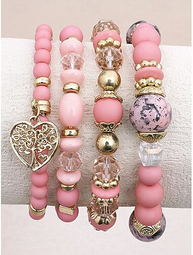  Set di braccialetti in acrilico e lega in stile boho da donna: vari colori, ciondolo a forma di cuore, perfetti per San Valentino e per l'uso quotidiano