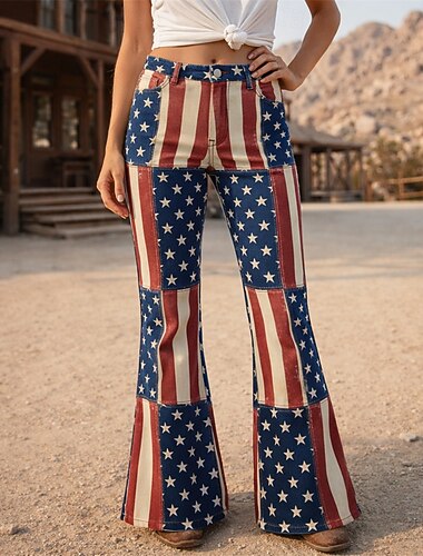  250. rocznica USA Retro / vintage 1970 Spodnie Spodnie z dzwonkiem Hipisowskie Dyskoteka Wysoka talia Strój na bal maskowy Damskie Bal maskowy 4 lipca Impreza Dzień Niepodległości Dla dorosłych