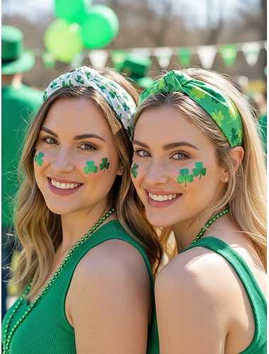  Dameshaarbanden van polyester met klavertjesvier, zacht knoopdesign, verschillende klavertjesvormen, lichtgewicht en comfortabele haaraccessoires, perfect voor St. Patrick's Day-vieringen en dagelijks gebruik.