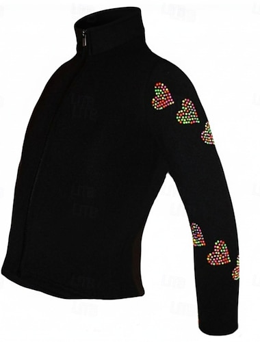  fleecejakke for kunstløp dame jenter skøytejakke topp svart rosa blå elastisk treningskonkurranse skøyteklær termisk varm krystall / strass langermet skøyting kunstløp