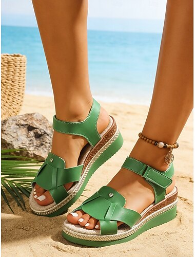  Sandales compensées ajustables pour femmes, chaussures de marche d'été confortables à bride velcro, idéales pour la plage, les voyages et les vacances.