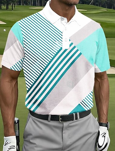  Męskie Geometryczny Golf Koszulki sportowe polo Krótki rękaw Koszulki polo Koszule z kołnierzykiem Codzienny Athleisure Guziki Wiosna i lato Niebieski Błękit jeziora Zielony