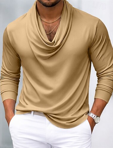  בגדי ריקוד גברים חולצה חולצת סאטן שמלת שמלה חולצה עם כפתורים חולצת נשף שיפוע קזו'אל חתונה שחור לבן כחול נייבי סגול שרוול ארוך צוואר ערימה כל העונות ביגוד מינימליסטי