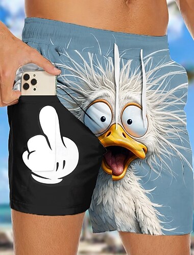  Herre Tegneserie Morsom And Fôret shorts 2 i 1 svømmeshorts Badeshorts Medium Midje Hawaiisk Strandferie Sidelommer Med kompresjonsforing Elastisk snøring i midjen Designer Klær