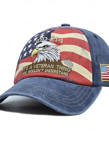  dd-214 veteraanilippalakki, jossa brodeerattu kotka, Amerikan lippu ja tuntolevyt, "Se on veteraanijuttu" -isänmaallinen sotilashattu veteraaneille, Yhdysvaltain lippulippis, säädettävä, 4.