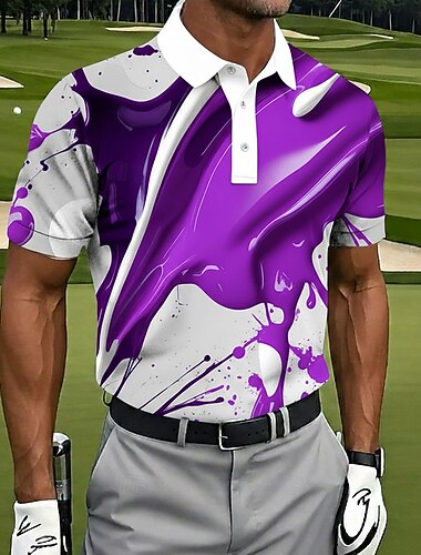  Herre Golf Splash blekk Sports poloskjorter Kortermet Poloskjorter Skjorter med krage Fritid treningsklær Knapper Vår sommer Blå Gul Lilla