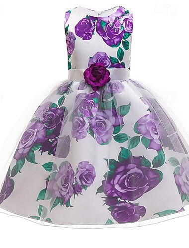  Mädchen-Partykleid, festlich, Prinzessinnenkleid, Patchwork, Mesh, Blumenmuster, ärmellos, Rundhalsausschnitt, hellblau, himmelblau, ab 4 Jahren