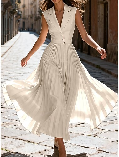  Dam Midiklänning Arbetsklänning Västklänning Elegant Mode Modern Utomhus Kontor Semester Normal Slät Ärmlös V-hals Aprikos Sommar Vår