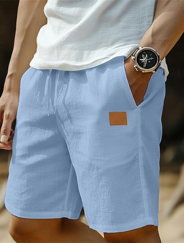  Herren Shorts Leinenshorts Sommershorts Strandshorts Baggy-Shorts Kordelzug Elastischer Bund Gerader Schnitt Einfach Komfort Atmungsaktiv Knielang Lässig Täglich Outdoor Urlaub Retro Vintage Blau