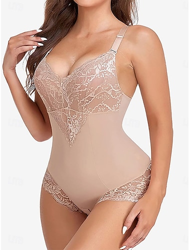  Damen Formende Unterwäsche Onesie Mode Sexy Einfarbig Spitze Patchwork Heim Urlaub Straße Ärmellos V Ausschnitt Schwarz Weiß Rosa Sommer Frühling Herbst Normale Passform