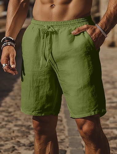  Herren Shorts Leinenshorts Sommershorts Strandshorts Baggy-Shorts Kordelzug Elastischer Bund Einfach Komfort Atmungsaktiv Knielang Lässig Täglich Outdoor Klassicher Stil Retro Vintage Blau Schwarz